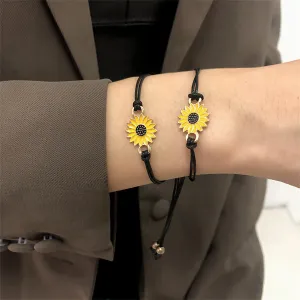 Yellow Enamel & Polyster 18K Gold-Plated Sunflower Adjustable Bracelet - Set Of Two